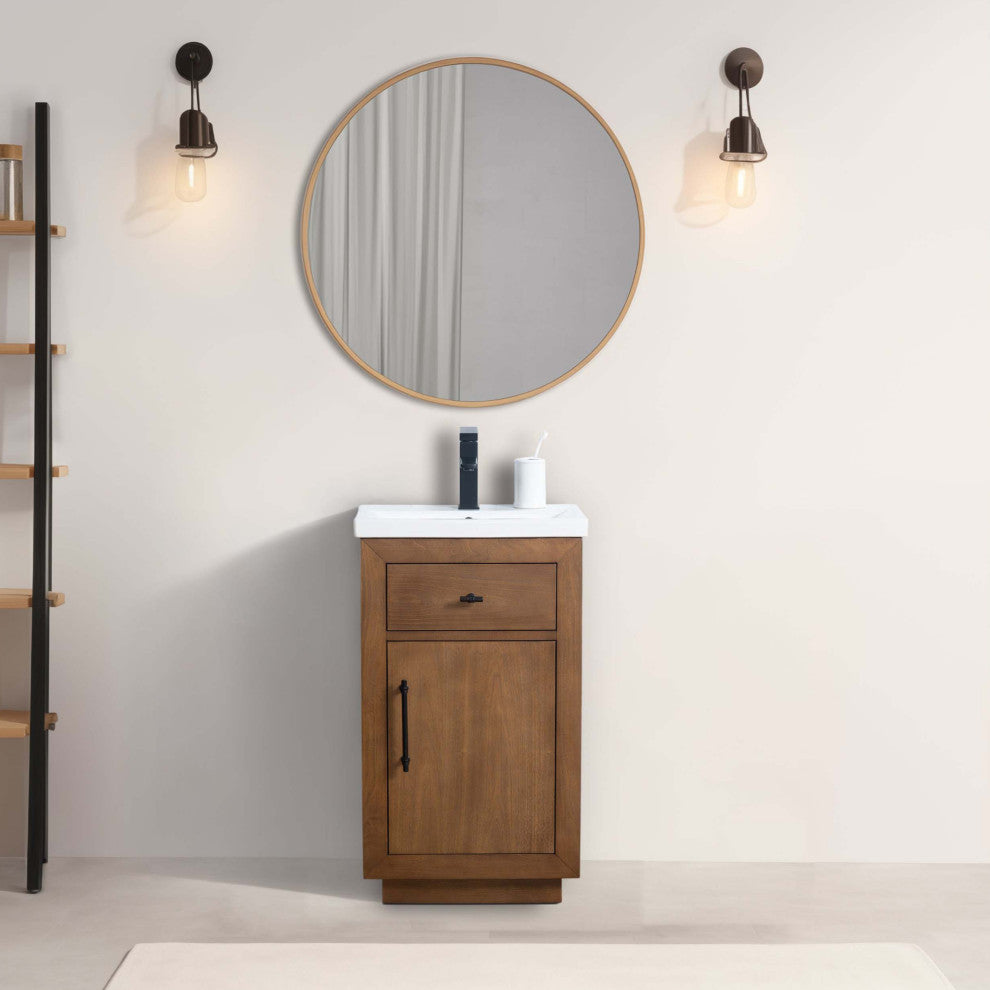 Vanity Art Bathroom Vanity With Sink, Tan, 20" Single, White Ceramic Top