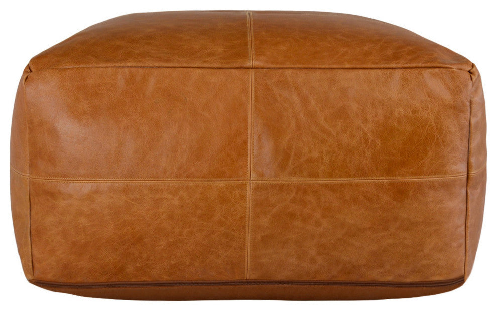 Cheyenne Genuine Leather 24" Square Brown Pouf by Kosas Home