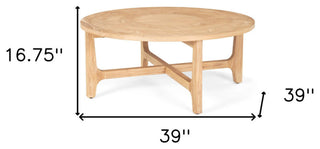 39" Natural and White Solid Wood Round Distressed Coffee Table