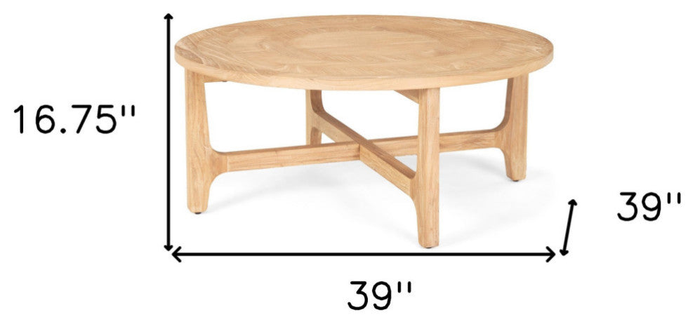 39" Natural and White Solid Wood Round Distressed Coffee Table