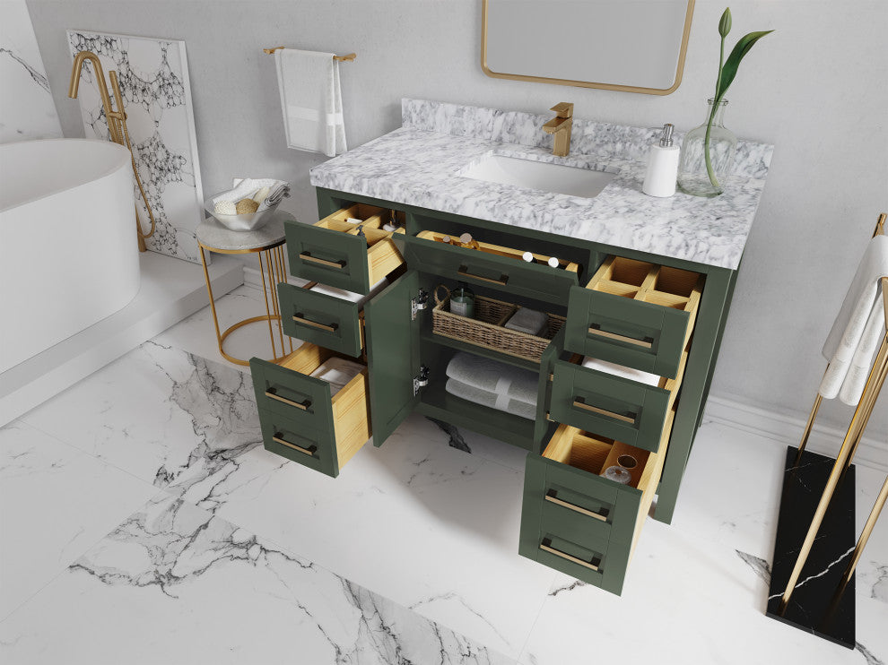 Cambridge 48 Single Sink Bath Vanity in Pewter Green 2" Carrara Marble