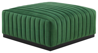 Conjure Channel Tufted Performance Velvet Ottoman, Black Emerald