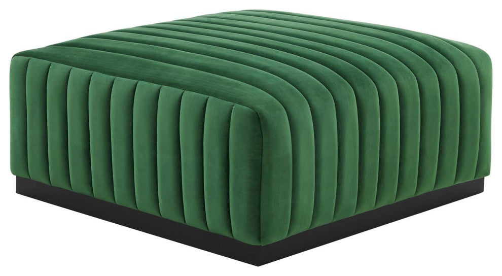 Conjure Channel Tufted Performance Velvet Ottoman, Black Emerald