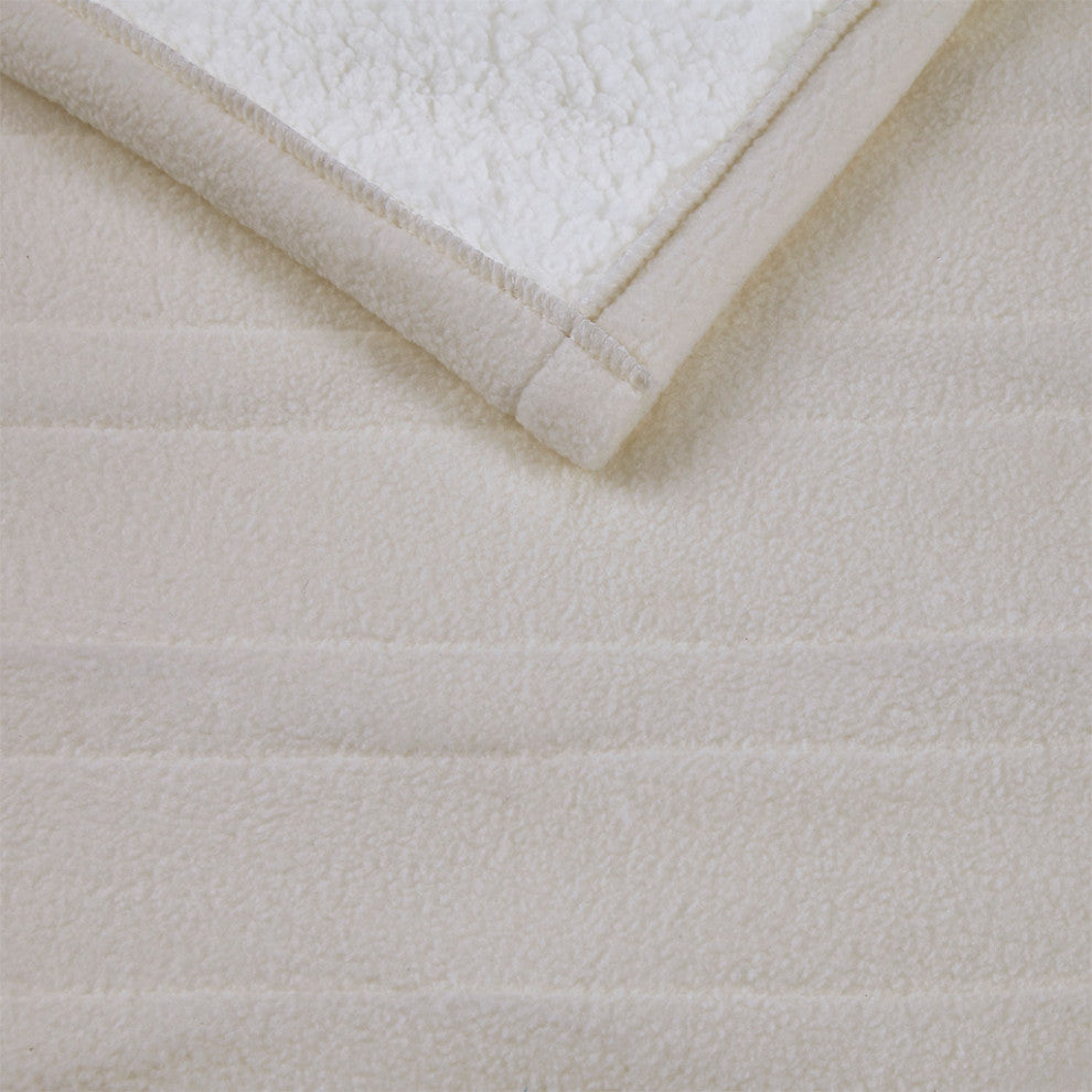 Serta Fleece to Sherpa Heated 50x60" Fleece Sherpa Electric Throw Blanket, Ivory