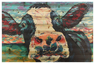 "Curious Cow" Wall Art Digital Print on Solid Wood, 45"x1.5"x30"
