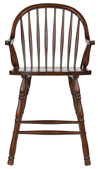 2 Pack Counter Stool, Slatted Back & Windsor Arms, Chestnut Brown