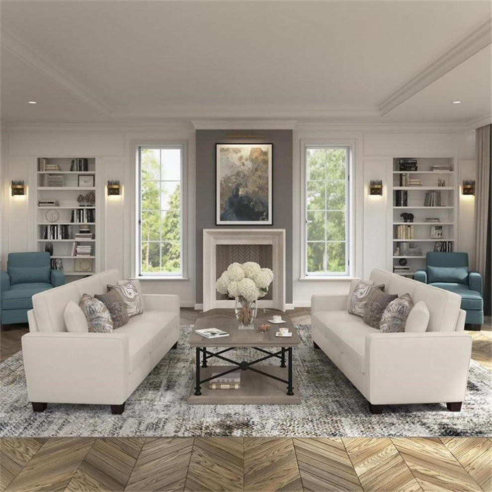 Catania Modern / Contemporary 61W Loveseat in Cream Herringbone Fabric