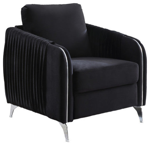 Hathaway Black Velvet Fabric Sofa Loveseat Chair Living Room Set