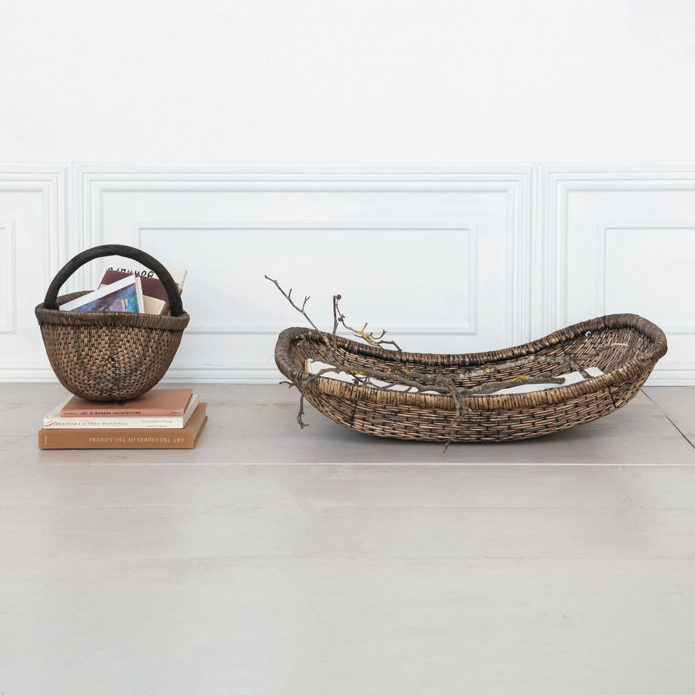 14-1/2"L x 13-3/4"H Decorative Hand-Woven Basket, Antique