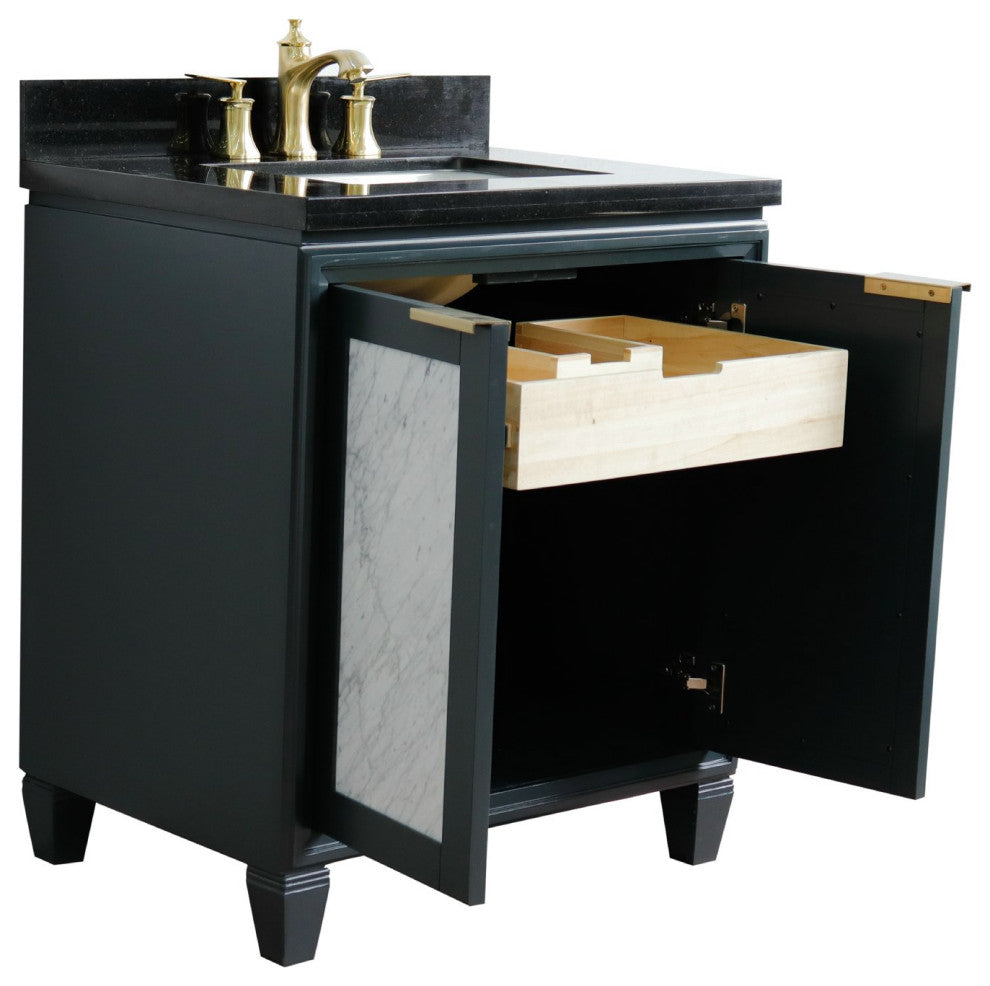 31" Single Sink Vanity, Dark Gray Finish With Black Galaxy Granite