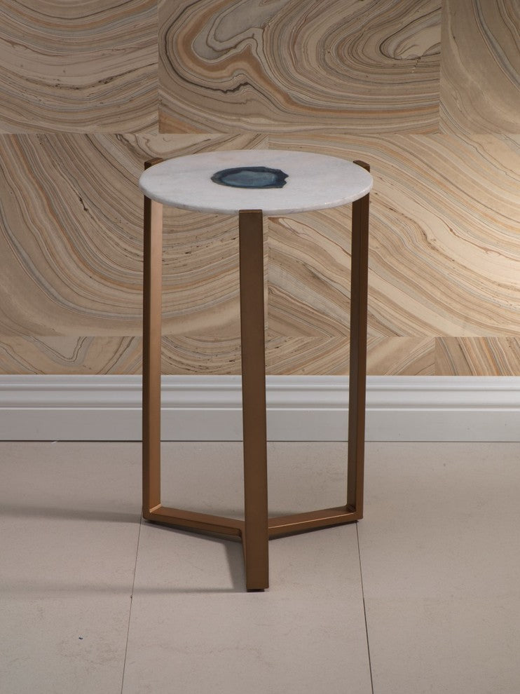 "Caspian" 20" Tall Accent Table, Marble and Inlaid Agate