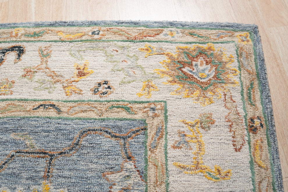 EORC Gray/Ivory Hand-Tufted Wool Classic Oushak Rug 7'9x10'