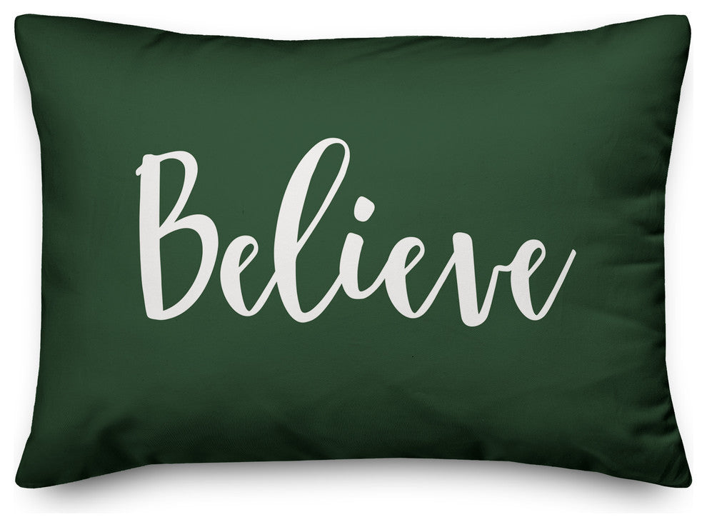 Believe, Dark Green 14x20 Lumbar Pillow