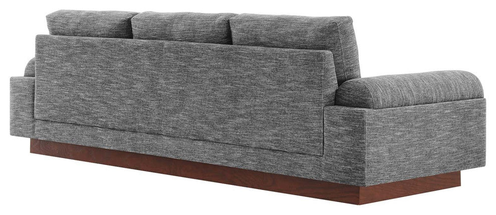 Modern Fabric Sofa with Wooden Plinth Base, Bolster Couch Ivory Fabric , Gray
