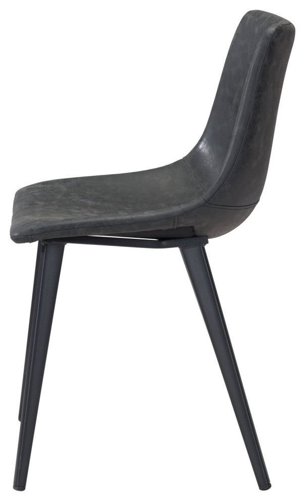 Dining Chair, Set of 2, Faux Vinyl Leather, Steel, Vintage Black, Cafe Bistro