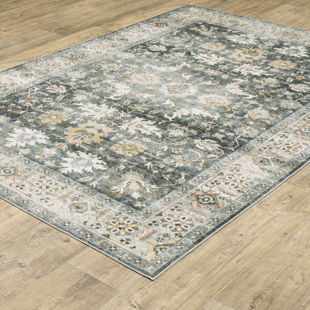Celestia Machine Washable Vintage Indoor Area Rug, Charcoal, 7'6"x10'