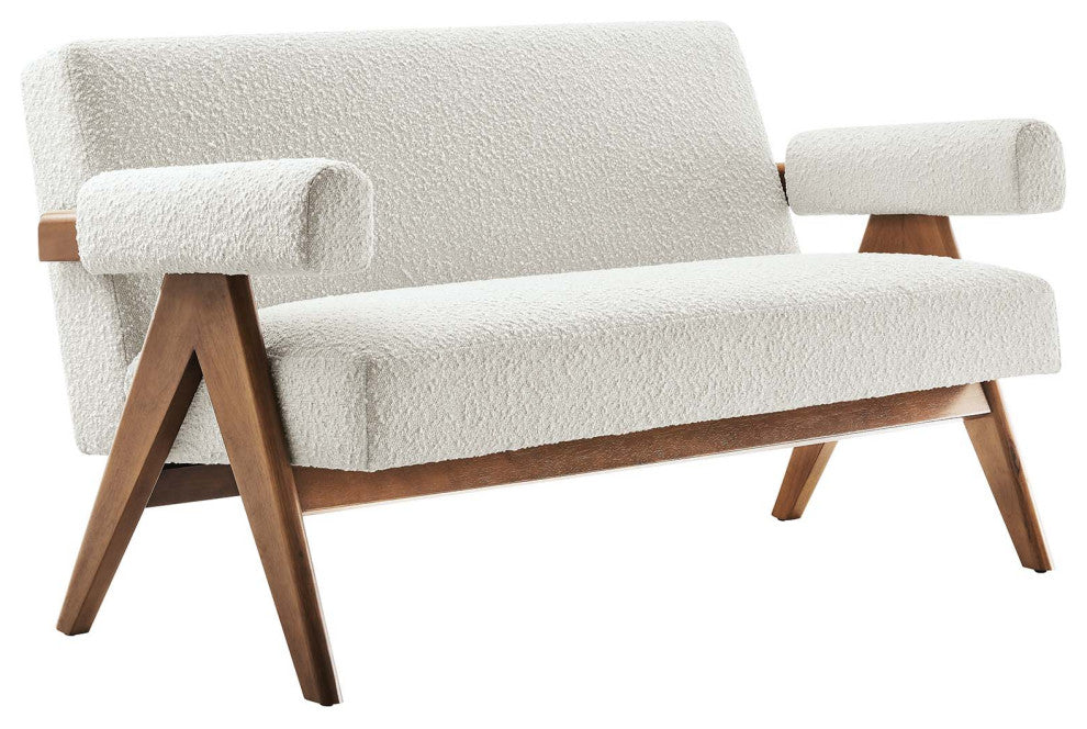 Lyra Boucle Fabric Loveseat, Ivory