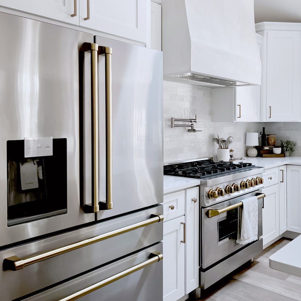 ZLINE 36" Dual Fuel Range, Stainless Steel With Champagne Bronze RAZ-36-CB