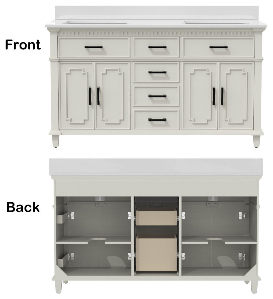 60''Wood Bathroom Vanity Set, With Drawers, Marble Top And Undermount Sink, White