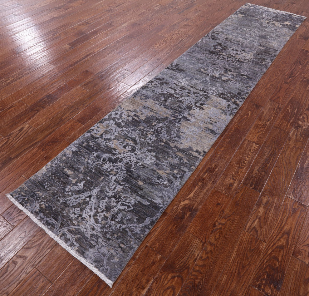 Runner Wool and Silk Modern Hand-Knotted Rug 2' 7" X 11' 10" Q10333