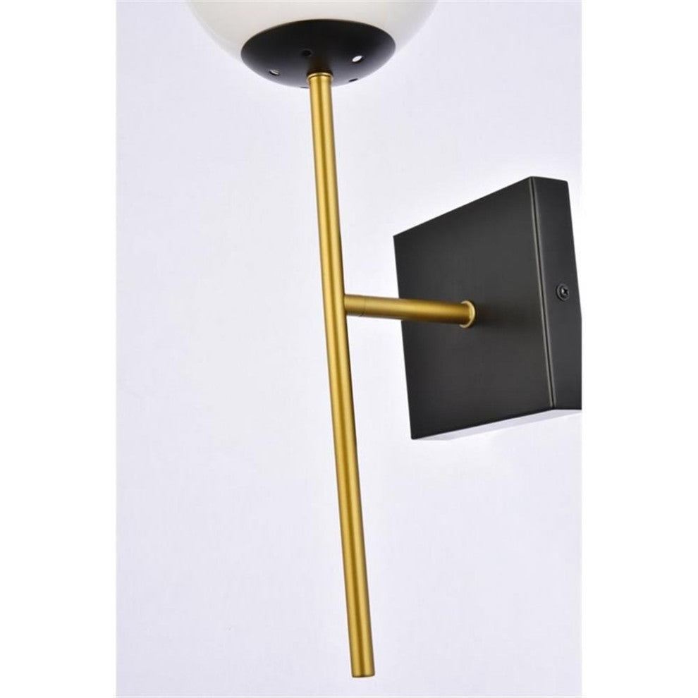 Living District Neri 1-Light Metal Wall Sconce w/ White Shade in Black and Brass
