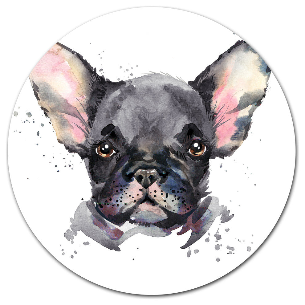 Cute Watercolor Puppy Dog, Animal Round Metal Wall Art, 23"