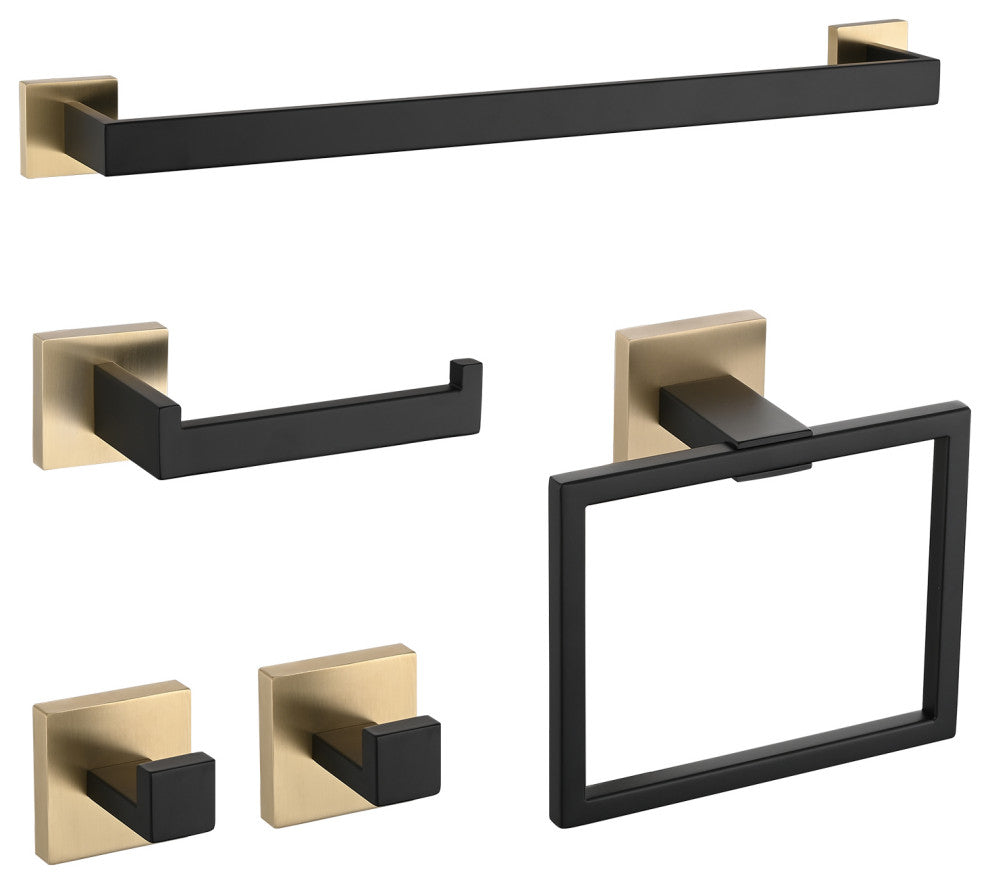 5-Piece Decorative Bathroom Hardware Set , Black Gold
