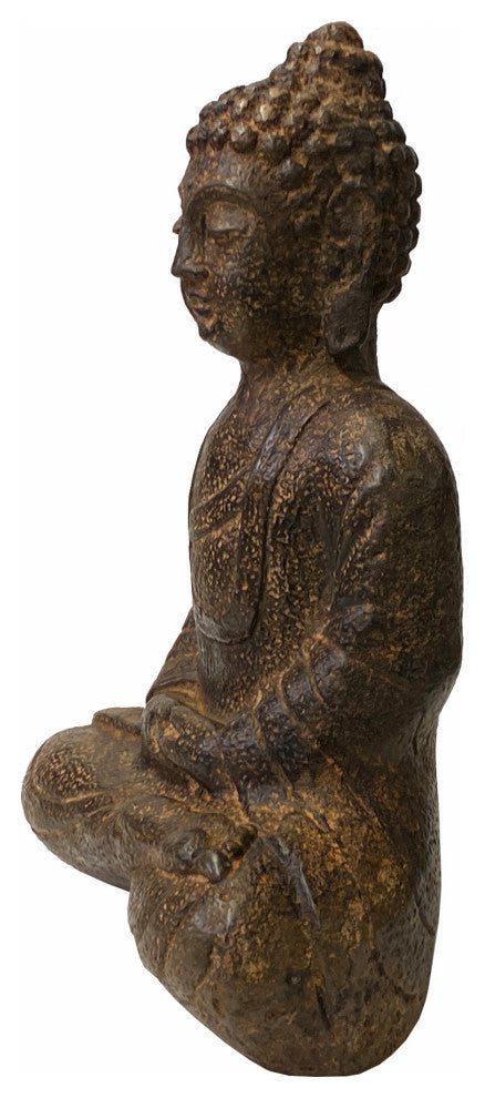 Chinese Distressed Brown Rough Marks Sitting Buddha Statue Hws1738