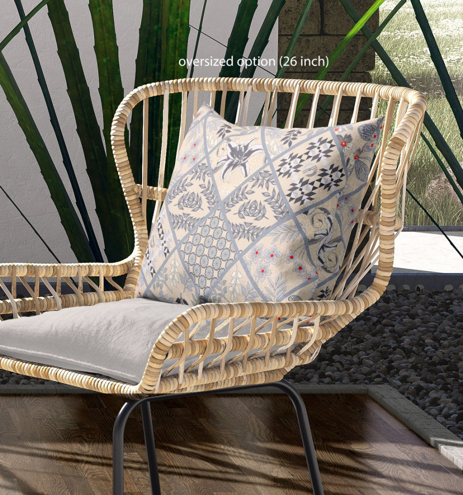 20 Cream Gray Patch Indoor Outdoor Throw Pillow