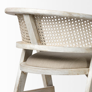 Tabitha Beige Fabric with Rattan Seat and Blonde Solid Wood Frame Bar Stool