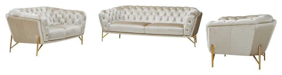 Divani Casa Stella Transitional Beige Velvet Sofa