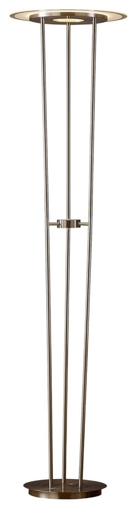 Modern LED Torchiere Floor Lamp, 72", Satin Nickel, Glass Diffuser, Touch Dimmer