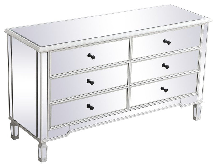 Calum 60" Mirrored 6-Drawer Chest, Antique White