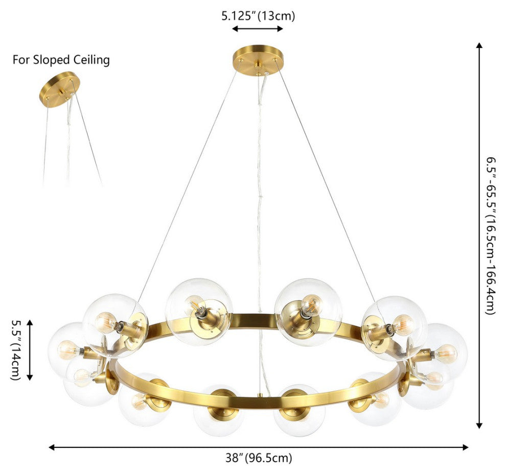 Safavieh Rylian 12 Lt 38" Chandelier, Brass