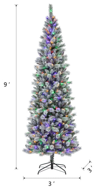 9' Pre-Lit Flocked Pencil Pine Artificial Christmas Tree with 450 LED Lights