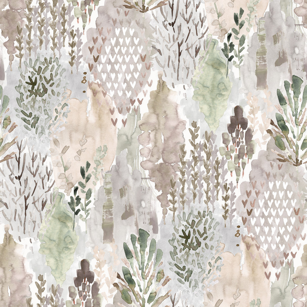 Taupe Watercolor Tree Mosaic Peel & Stick Wallpaper