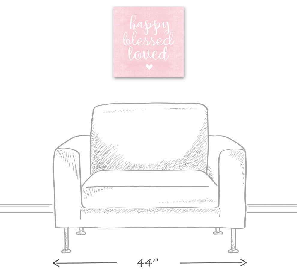 Happy Blessed Loved Pink 16x16 Canvas Wall Art