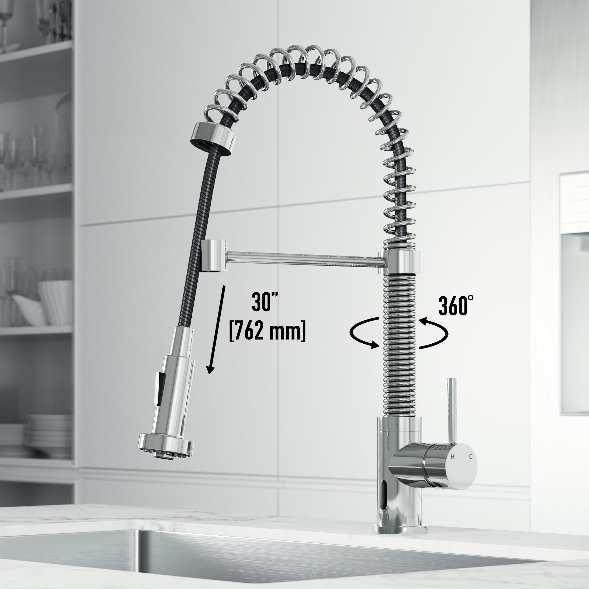 VIGO Edison 19" H Single Handle Pull-Down Sprayer Kitchen Faucet, Chrome, Touchless, Without Extras