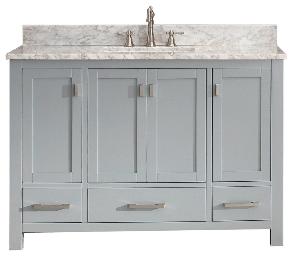 Avanity Modero 49" Vanity, Chilled Gray Finish, Carrera White Marble Top