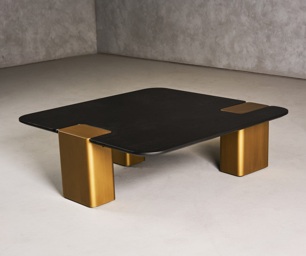 Modrest Harold Black Oak+ Brushed Gold Oak Square Small Coffee Table