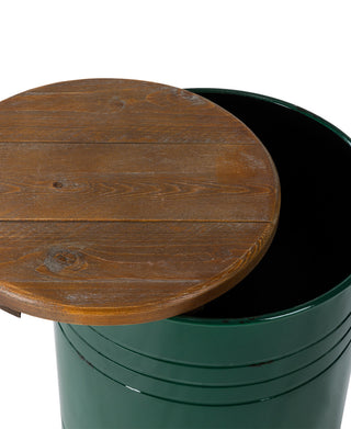 Farmhouse Metal With Solid Wood Seat Storage Stool, Set of 2, Hunter Green