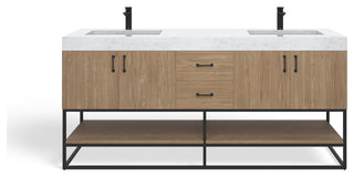 Bahia Bath Vanity, Oak, 72", Matte Black Hardware, Double, Freestanding