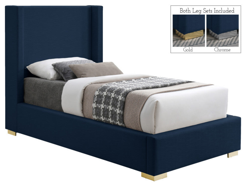 Royce Linen Upholstered Bed, Navy, Twin