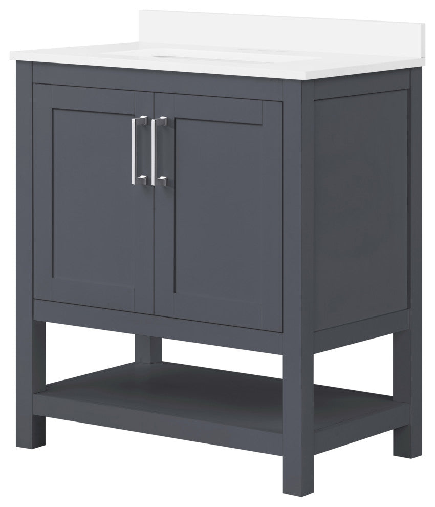 Ove Decors Vegas Single Sink Bathroom Vanity Set With Countertop, White, Dark Charcoal, 30"