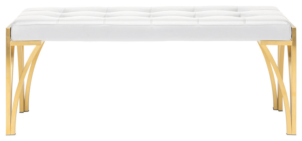 Eiffle Occasional Bench by Nuevo, Brushed Gold Stainless Steel Frame/White