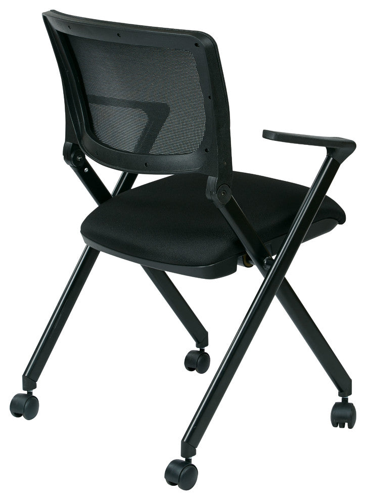 Mesh Back Folding Chair in Black Fabric (Set of 2)
