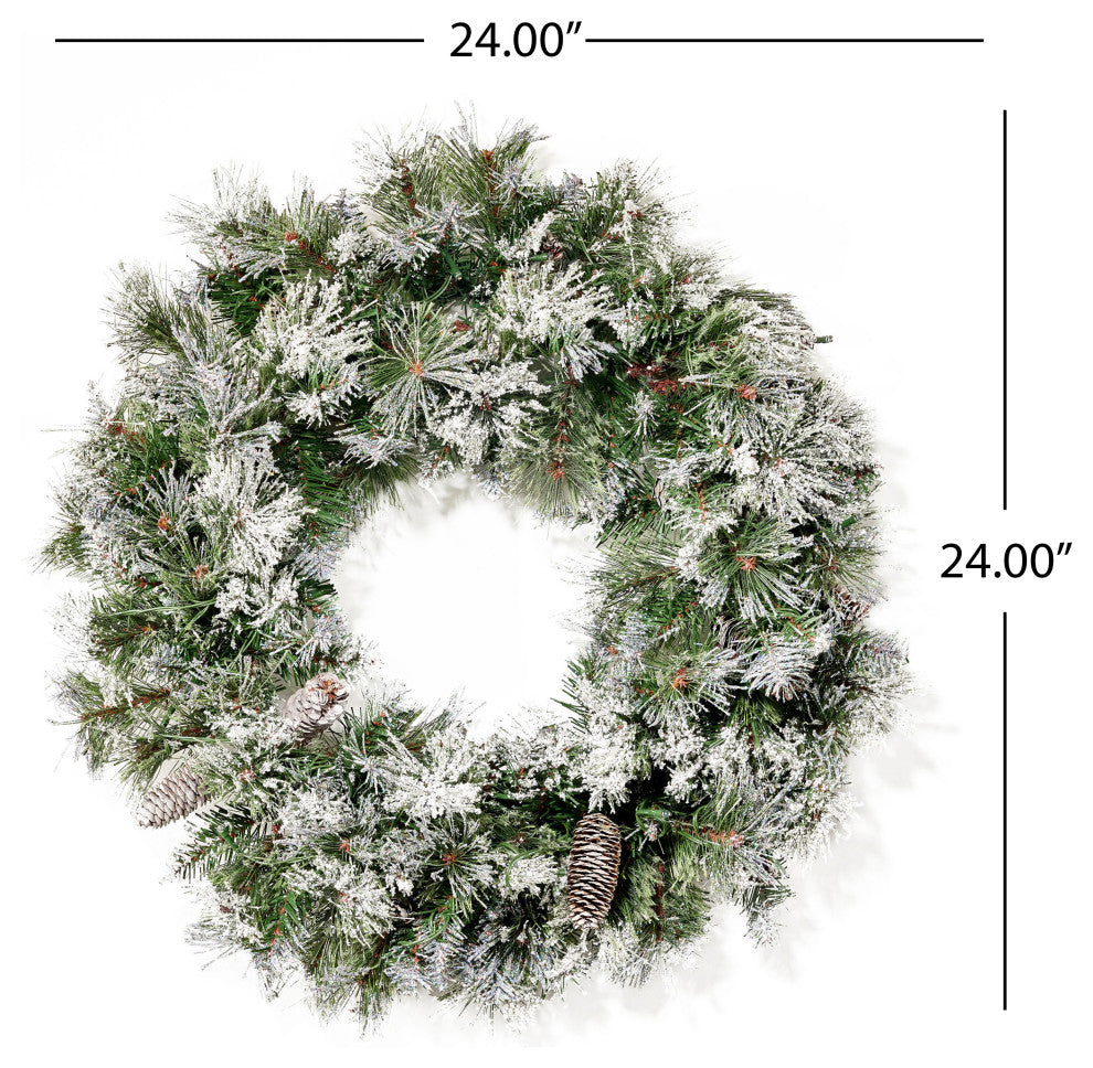 24" Mixed Spruce LED Artificial Christmas Wreath, Green