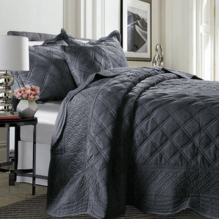 Supersoft Microplush Quilted 4-Piece Bed Spread Set, Steel Gray, King