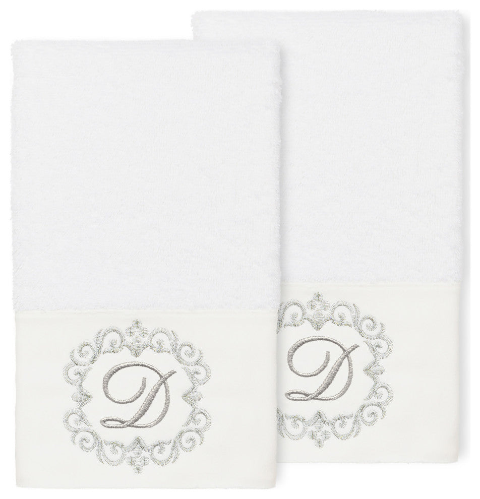 Linum Home Turkish Cotton Monica 2-Piece Embellished Hand Towel Set, White