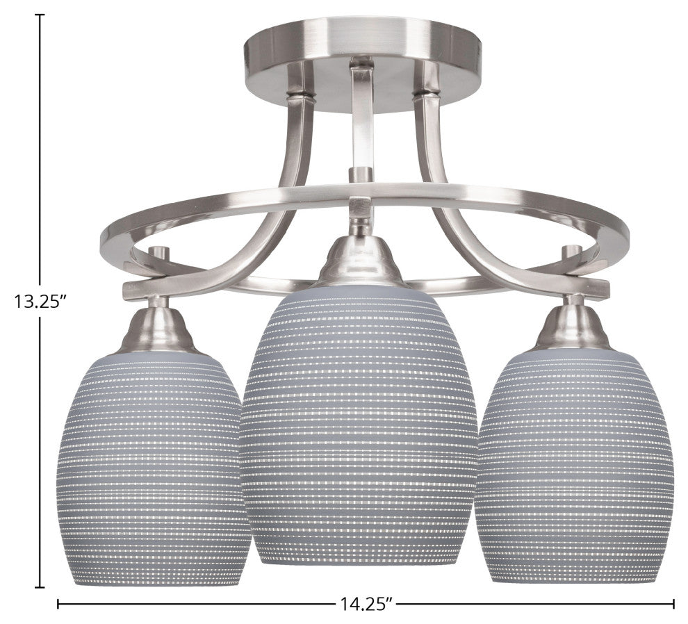 Paramount 3-Light Semi-Flush Light, Brushed Nickel, 5" Gray Matrix Glass